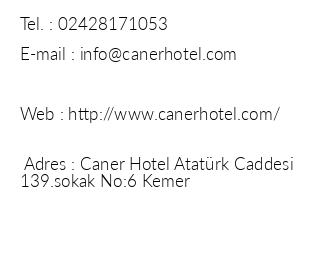Caner Hotel iletiim bilgileri